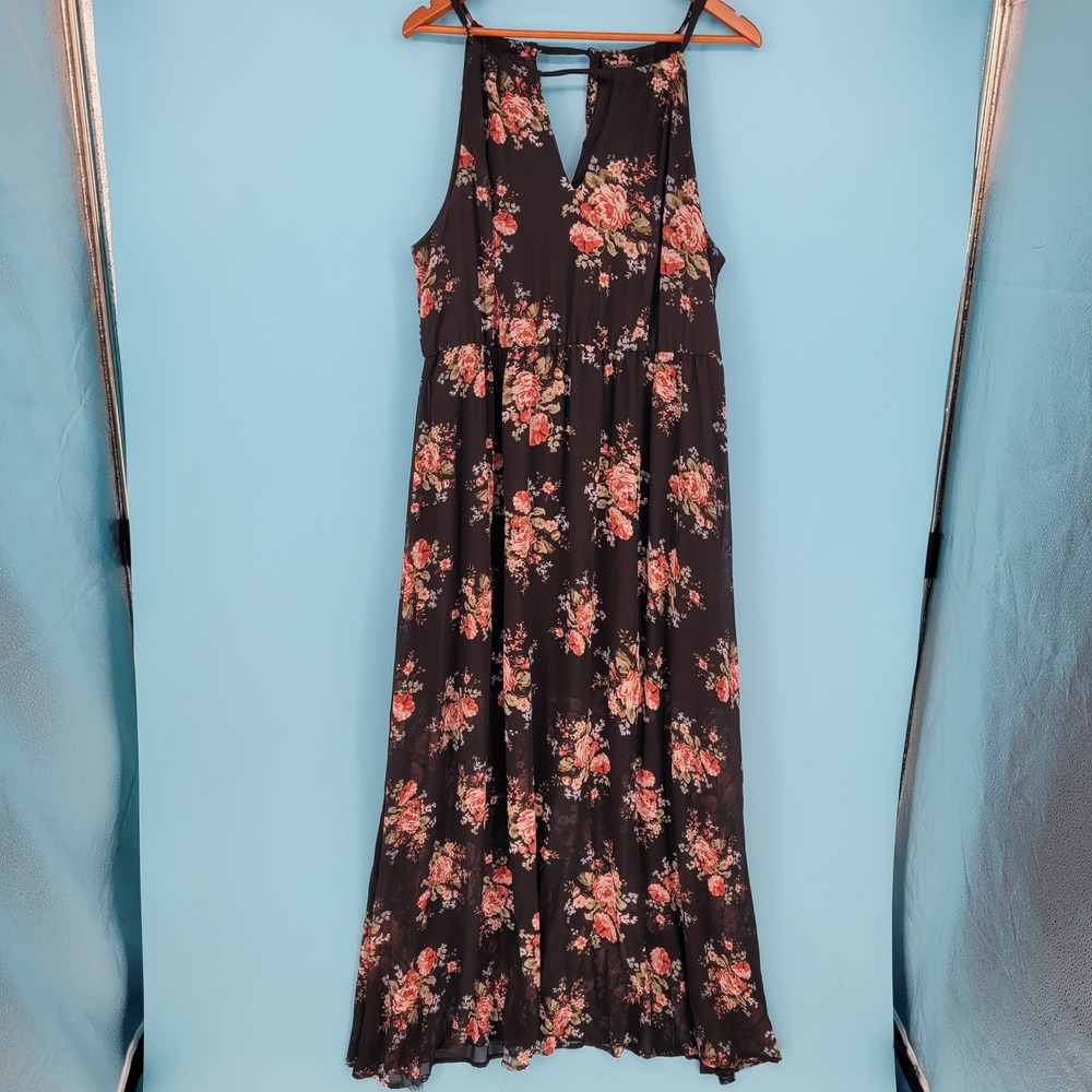 Torrid Floral Maxi Dress Womens 2 Summer Boho Sleeveless V-Neck Black wedding